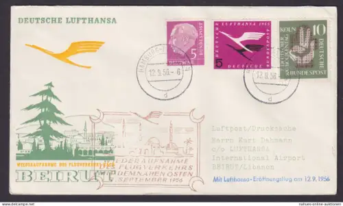Flugpost Brief Airmail Bund Heuss Wiederaufnahme Naher Osten Lufthansa 1956