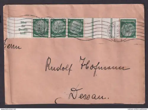 Deutsches Reich Briefstück Zusammendruck Hindenburg MEF Kehrdruck Chemnitz Dessau