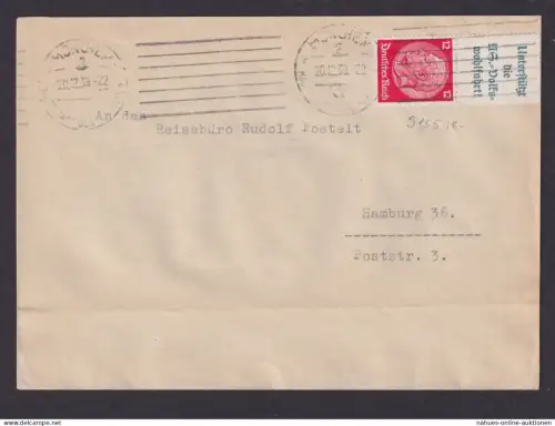 Deutsches Reich Brief Zusammendruck Hindenburg München Hamburg 20.12.1939