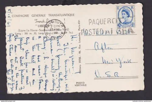 Schiffspost Großbritannien Paquebot Plymouth nach New York USA Ansichtskarte
