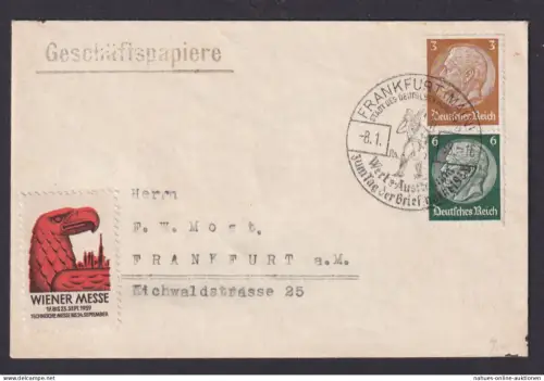 Deutsches Reich Brief Zusammendruck selt. SST Frankfurt Philatelie + Vignette Wien