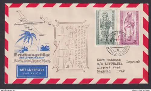 Flugpost Brief Airmail Berlin Bagdad Irak Wiederaufnahme Naher Osten 1956