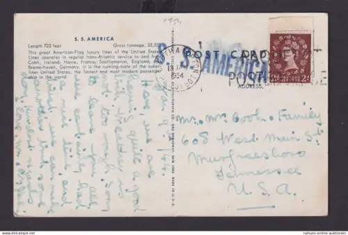 Schiffspost Großbritannien S.S. America auf toller Ansichtskarte K1 Southampton