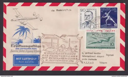 Flugpost Brief Airmail DDR Zuleitung Lufthansa Wiederaufnahme Naher Osten Libanon