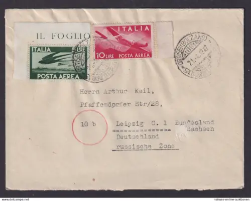 Flugpost Brief Air Mail Italien Bozen Leipzig DDR 1947
