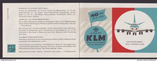 Flugpost Brief Air Mail 40 Jahre KLM 1959 Gedenkmarken der Niederlande