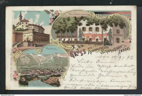 Litho Ansichtskarte Ambras Österreich Restaurant Schlosskeller München Bayern