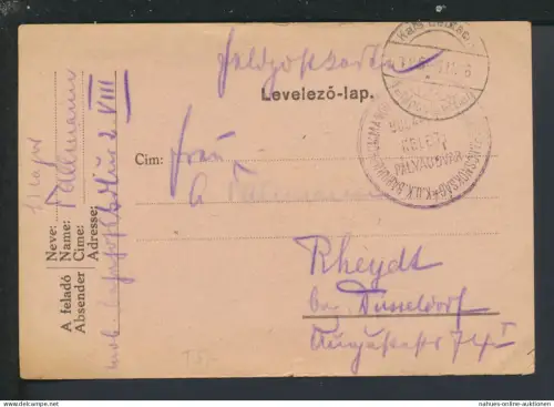 Feldpostkarte Ungarn Budapest Rheydt NRW 1916