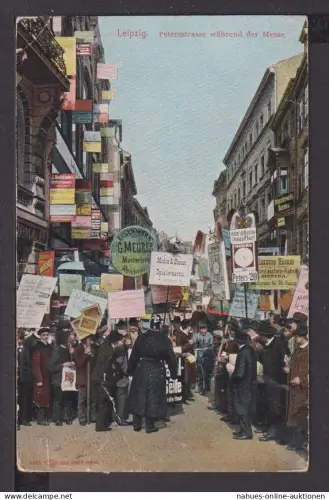 Ansichtskarte Leipzig Sachsen Peterstrasse während der Messe 1909 Danzig Polen