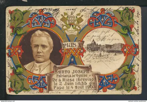 Glaube Kirche Religion Litho Ansichtskarte Papst Pius X Planany Böhmen 1903