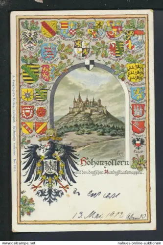 Ansichtskarte Hohenzollern mit den deutschen Bundesstaatswappen Berlin 1902