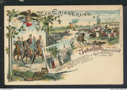 Tolle Litho Ansichtskarte Monarchie Jubelfeier 100. Geburtstag Kaiser Wilhelm I