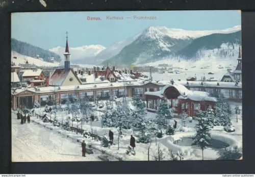Winter Ansichtskarte Davos Schweiz Kurhaus Promenade Berlin 1907