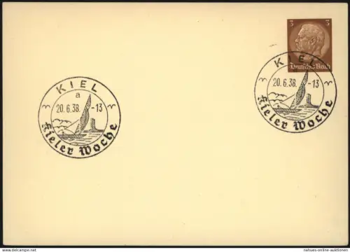 Deutsches Reich Ganzsache 3 Pfg. Hindenburg mit SST Kiel Kieller Woche 20.6.38