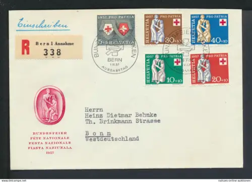 Schweiz Brief 641-645 Pro Patria Rotes Kreuz Luxus FDC 1957 KatWert 60,00