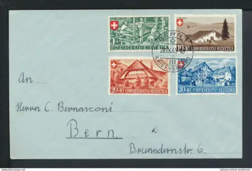 Schweiz Brief Bern 460-463 Pro Patria Berufe Landhäuser Ausgabe 1945 KatWert 60,00
