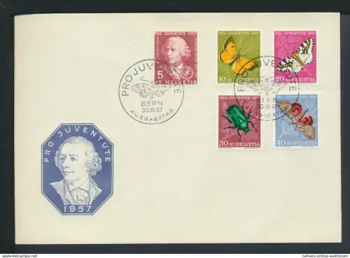 Schweiz Brief 648-652 Pro Juventute Insekten Schmetterlinge Luxus FDC 1957 60,00