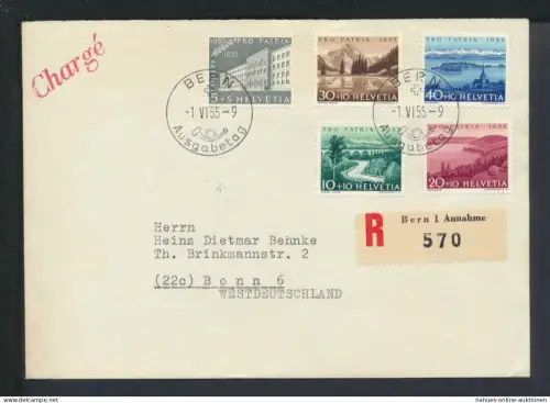 Schweiz Brief 613-617 i Pro Patria Seen + Wasserläufe FDC 1955 KatWert 120,00