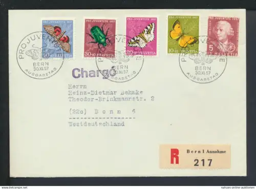 Schweiz Brief 648-652 Pro Juventute Insekten Schmetterlinge Luxus FDC 1957 60,00
