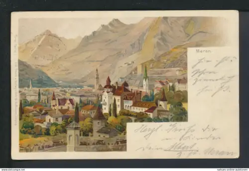 Litho Ansichtskarte Meran Südtirol Italien KuK Österreich Berlin