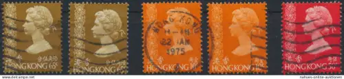 Hongkong Freimarken Königin Elisabeth II. gestempelt 1975 Kat.-Wert 39,60 €
