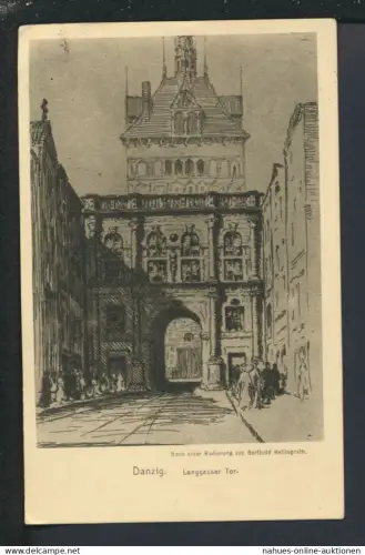 Radierung Kunst Ansichtskarte Danzig Ostgebiete Polen Langgasser Tor Gustavsburg in