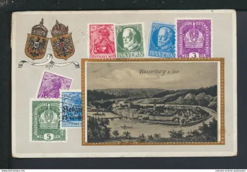 Ansichtskarte Wasserburg Bayern Briefmarken Wappen Thalheim Hessen