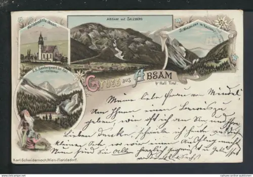 Litho Ansichtskarte Absam Tirol Österreich Wallfahrtskirche Salzbergwerk Wien 1899