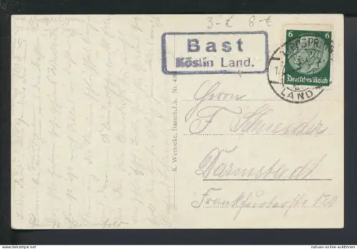 Deutsches Reich Bast über Köslin Pommern Ostgebiete Polen Landpoststempel