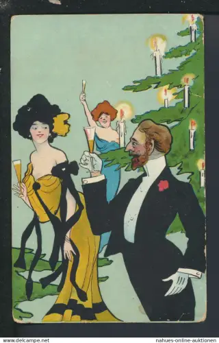 Tolle Art Deco Künstler Ansichtskarte Russland Prosit Neujahr Weihnachten