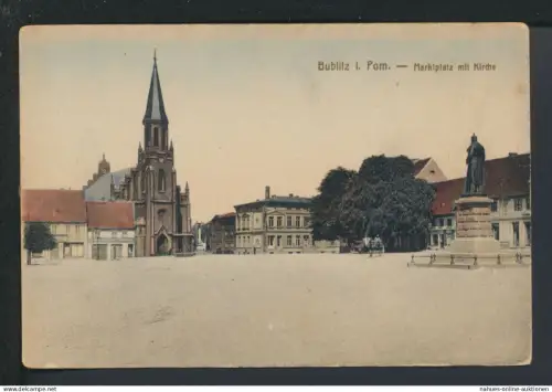 Ansichtskarte Bublitz Ostgebiete Polen Pommern Marktplatz mit Kirche