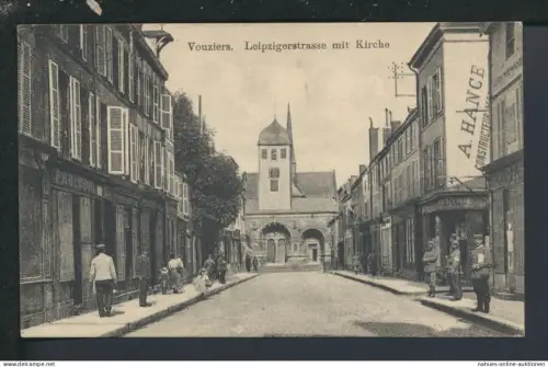 Ansichtskarte Vouziers Frankreich Leipziger Strasse Kirche Feldpost Bremen