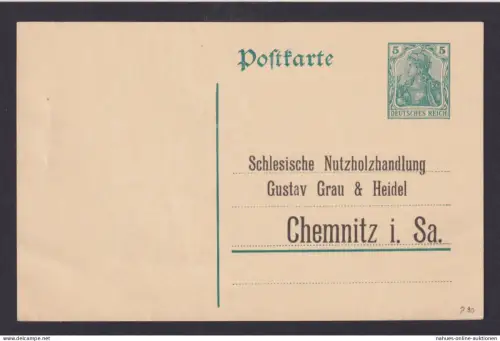 Deutsches Reich Chemnitz Sachsen Ganzsache Schlesien Schlesische Nutzholz -