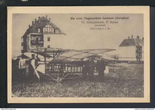 Ansichtskarte Flugzeug Zwickau Sachsen Erste Flugmaschine Sachsens Aeroplan