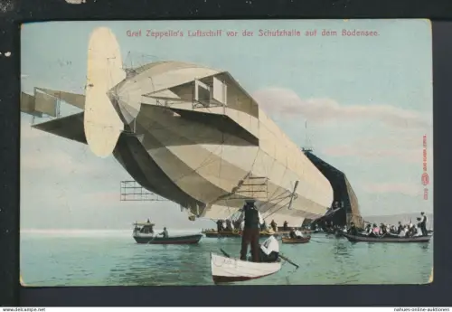 Ansichtskarte Zeppelin vor der Schutzhalle auf dem Bodensee Hameln Niedersachsen