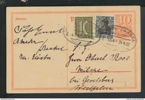 Bahnpost Karte Deutsches Reich Hessen Kassel Zug 664 Milspe Gevelsberg NRW