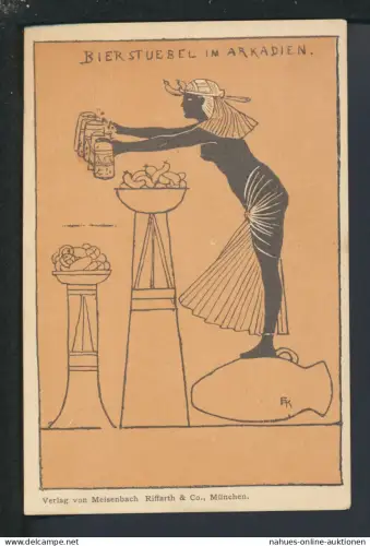 Jugendstil Ansichtskarte Künstler Bierstübel in Arkadien