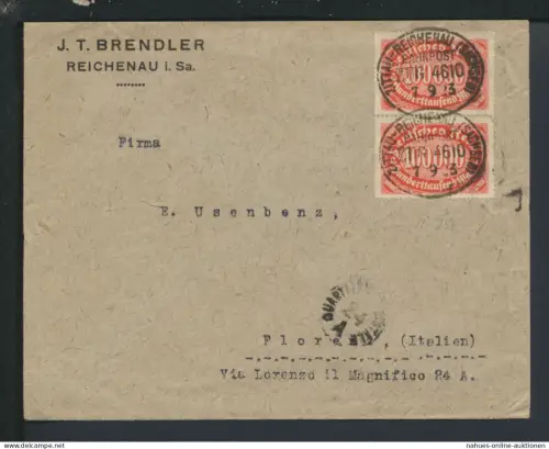 Bahnpost Infla Brief Deutsches Reich Sachsen Zittau Reichenau Zug 4610 Florenz