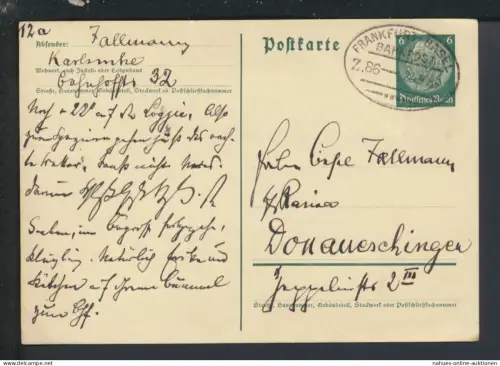 Bahnpost Karte Deutsches Reich Hessen Frankfurt Basel Zug 86 Donaueschingen