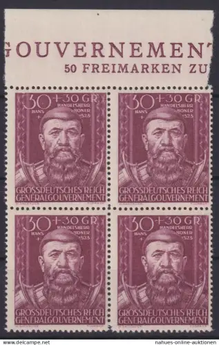 Briefmarken Besetzung Generalgouvernement 122 I Plattenfehler Viererblock