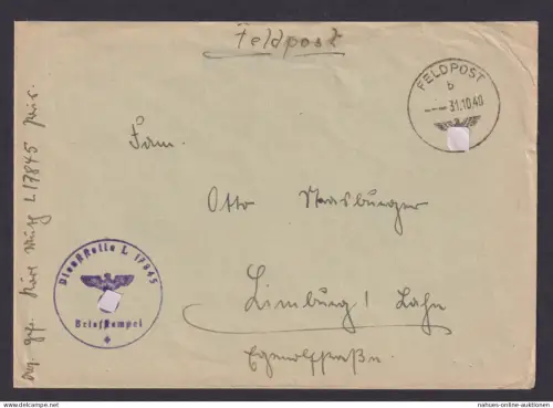 Besetzung Polen Generalgouvernement Feldpost Brief Feldpostnummer L17845 Limburg