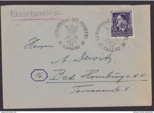 Briefmarken Besetzung Generalgouvernement Brief Krakau Homburg EF 119 SST