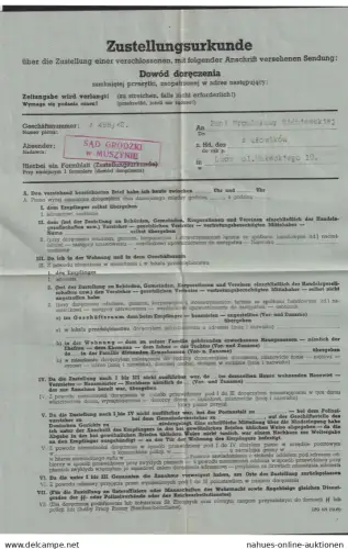 Besetzung Polen Generalgouvernement Zustellungsurkunde R2 Sad Grodzki v Muszynie