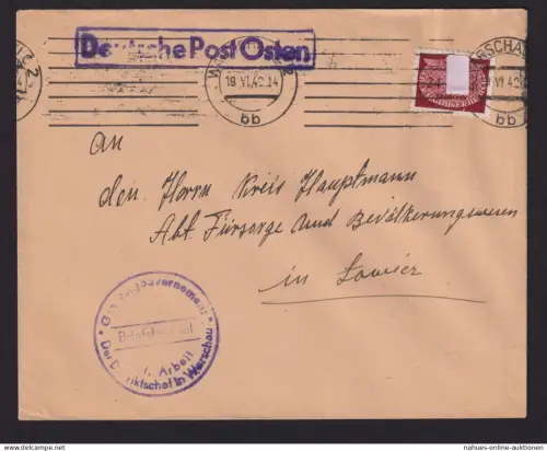 Besetzung Polen Generalgouvernement Brief Diesnt EF 6 Warschau n. Lowicz