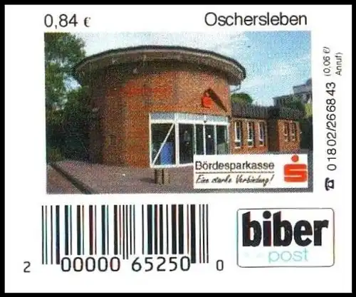 Biberpost: "Bördesparkasse", Wert zu 0,84 EUR, Typ I, postfrisch