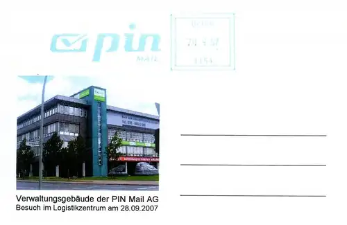 PIN Mail: Ganzstück (Postkarte), Logistikzentraum der PIN Mail AG