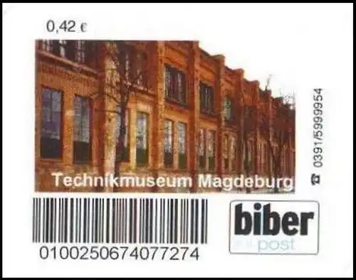 Biberpost: "Technikmuseum Magdeburg", Wert zu 0,42 EUR, Typ IV, postfrisch