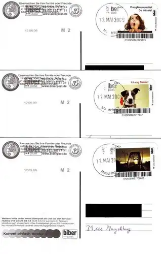 Biberpost: MiNr. 69 - 71, "Werbegeschenk an Kunden", Satz (3 Belege), Variante 1