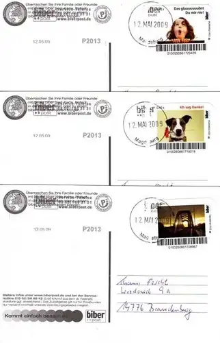 Biberpost: MiNr. 69 - 71, "Werbegeschenk an Kunden", Satz (3 Belege), Variante 3