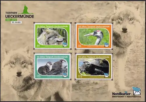 Nordkurier: MiNr. 109 II - 112 II Bl. 4, "50 Jahre Tierpark Ueckermünde", pfr.